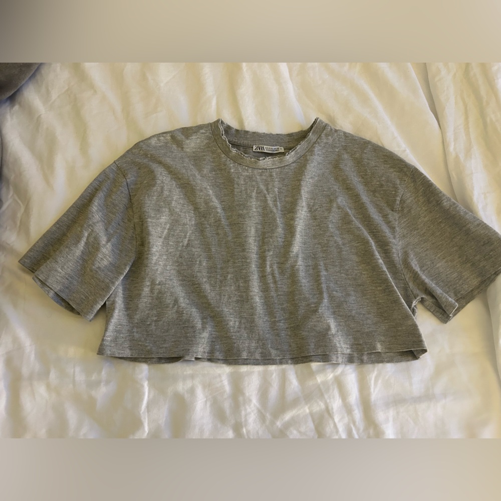 Zara Heather Gray Distressed Tee